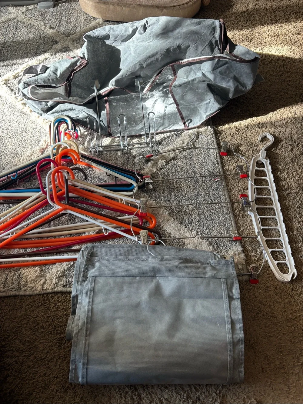 Gray Home Storage Closet Organizer Bag & Hangers Set